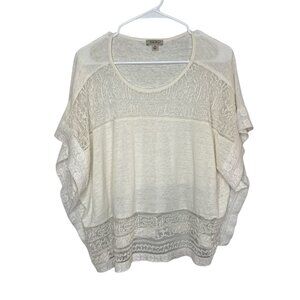 Lucky Brand Ivory Top Lace Embroidery Linen Blend Size Medium